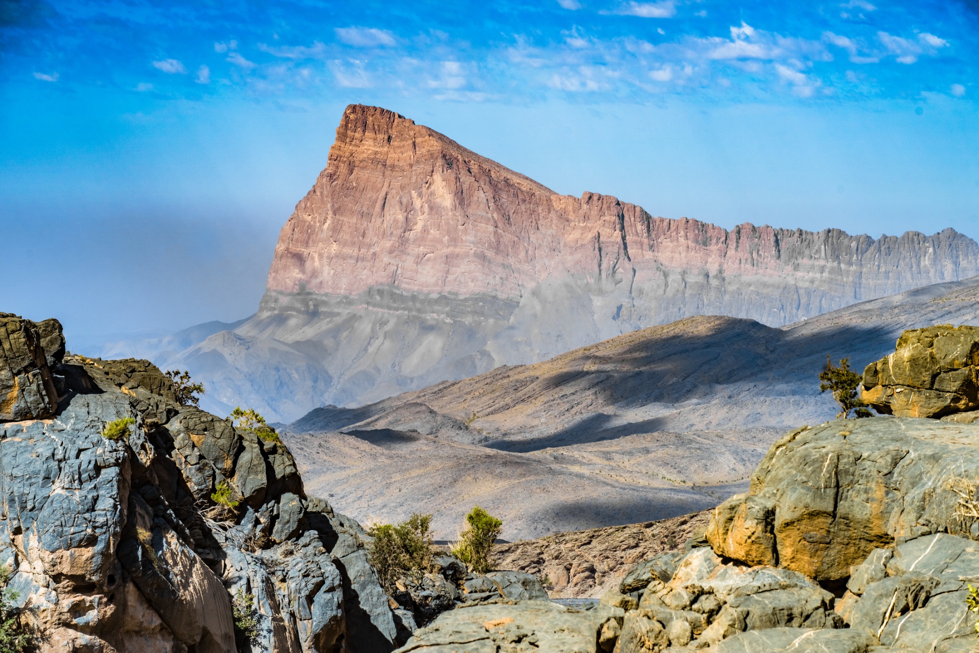 Jebel Misht rising over the Omani highlands at dawn